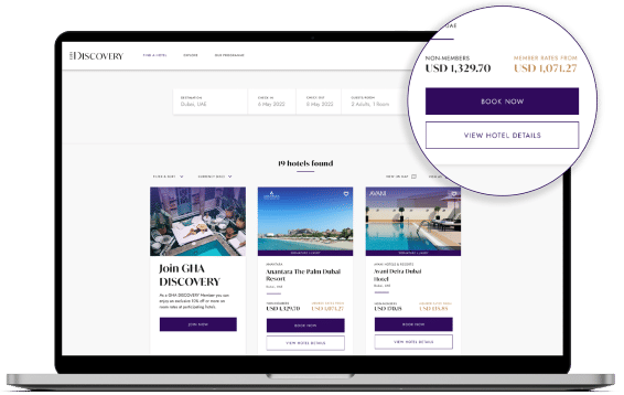 Members get an exclusive 10% discount when booking hotels directly on GHA DISCOVERY website