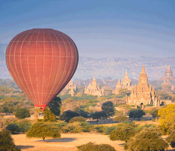 Hot air balloon ride over jungle near Angkor Wat